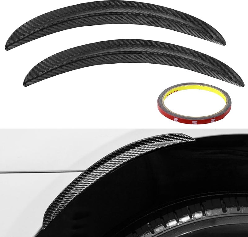 ongfuwu 2PCS Wheel Tires Eyebrow Strip, 9.8" Carbon Fiber Car Wheel Arch Trim, Anti Collision Rubber Fender Flare Arch Lip Trim Strips, Universal Fender Flare Protector for Car Truck - Image 1